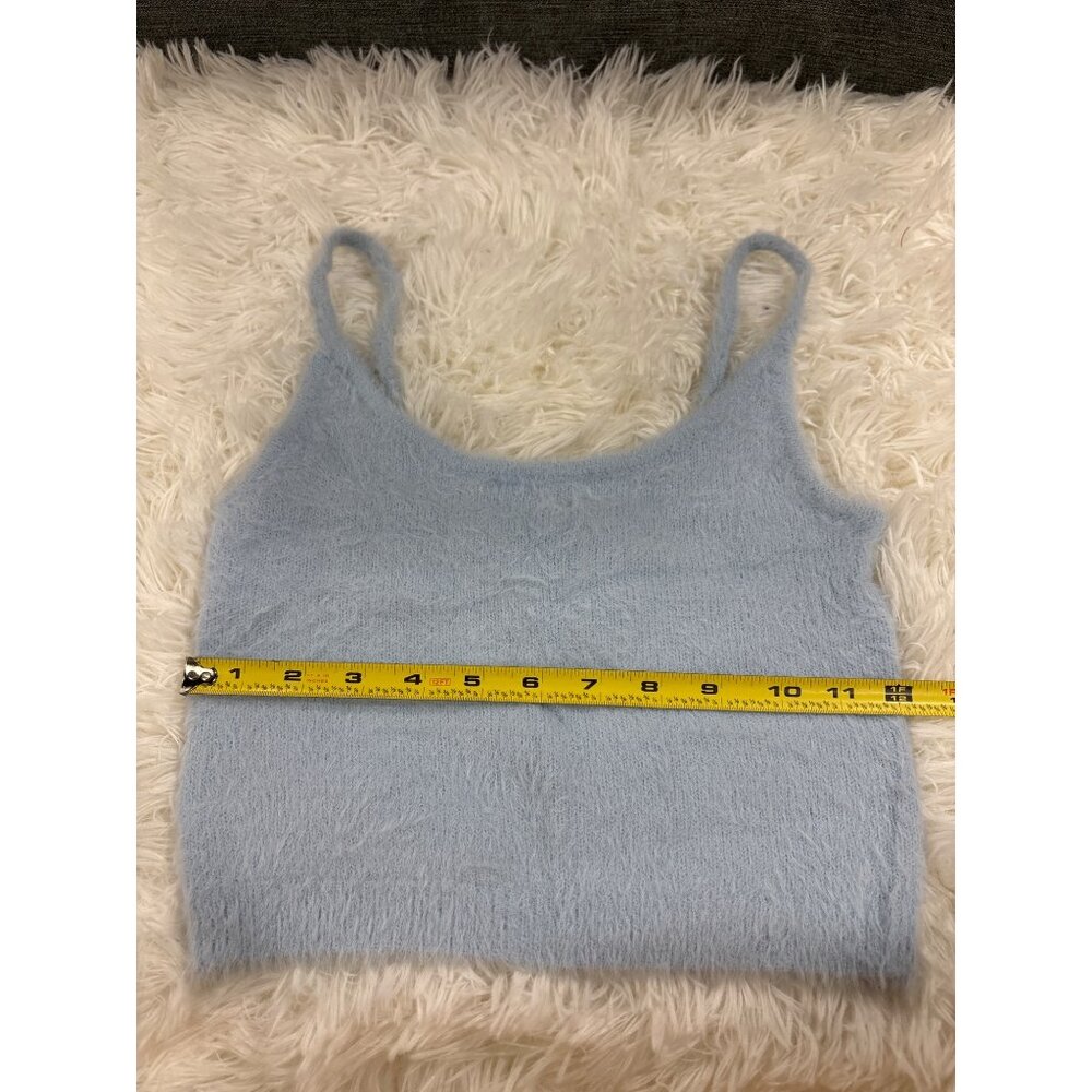 Kendall & Kylie XS Fuzzy Light Blue Tank Crop Top Nylon/Acrylic Blend - Picture 6 of 8